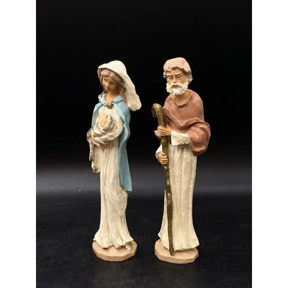 Holy Family Mary Madonna Holding Baby Jesus Joseph With Staff 6”